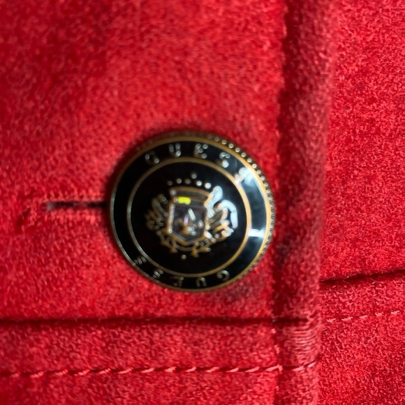 Vintage Guess Red Pea Coat Wool Blend Double Breasted Satin Lined Sz L Acadamia - Picture 9 of 11